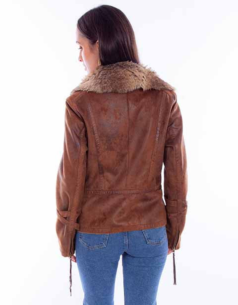 SCULLY: Ladies Leather & Fur Collar Jacket