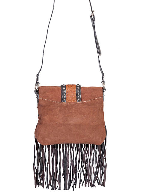 SCULLY: Tooled leather and black fringe Crossbody Purse