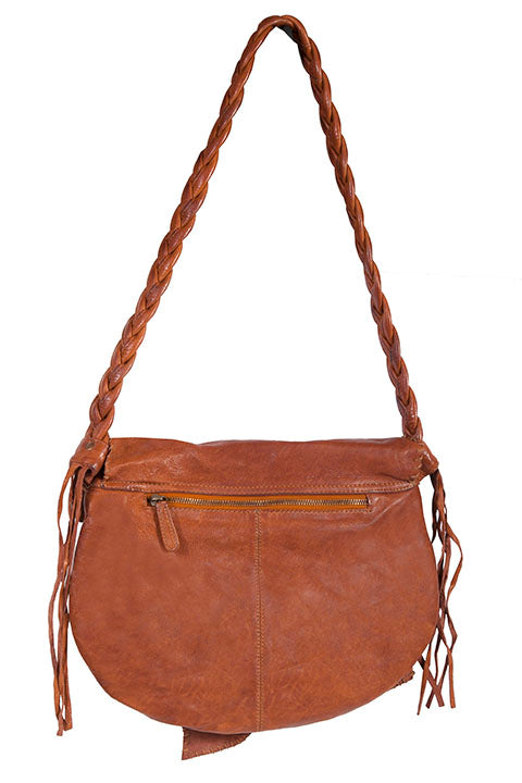 SCULLY: Braided Strap Shoulder Purse with Natural Edge Flap