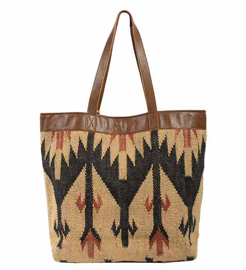 SCULLY: Cream, Red and Blue Aztec Printed Tote Bag