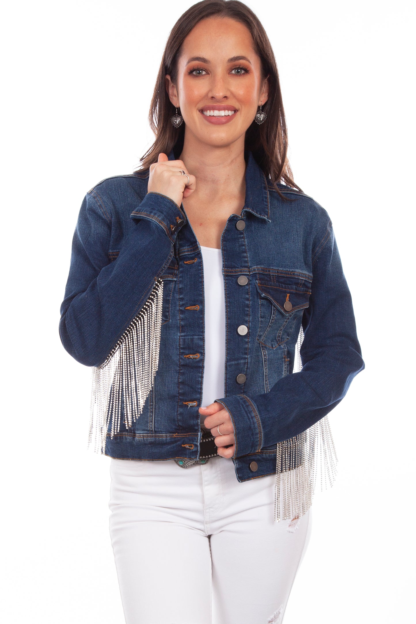 DENIM JACKET W/RHINESTONE FRINGE