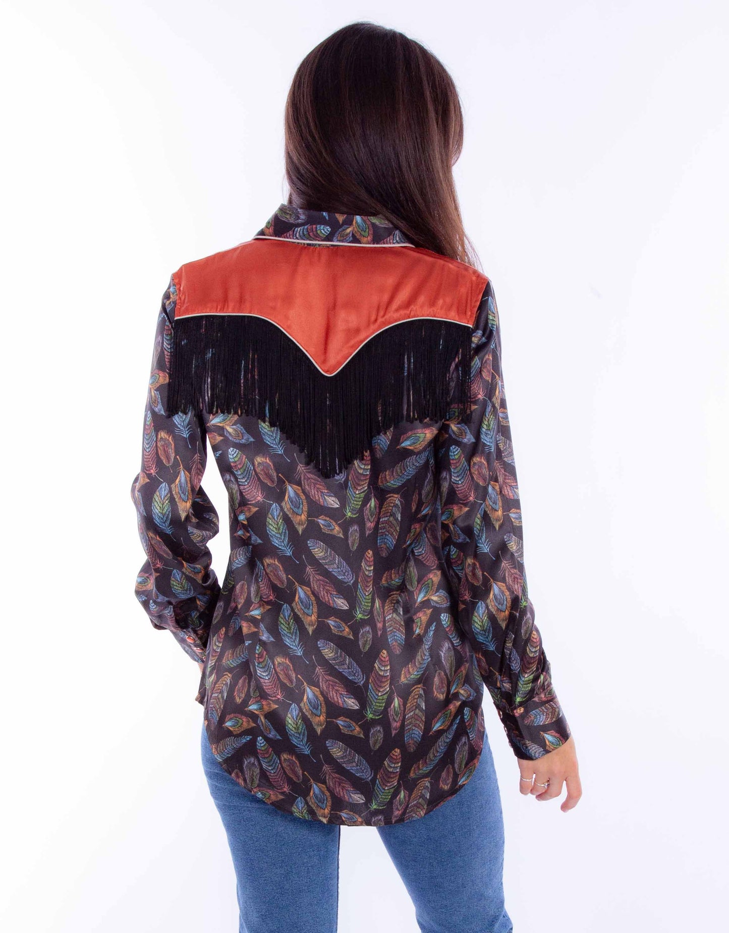 SCULLY FEATHER PRINT W/FRINGE & CONT. YOKE