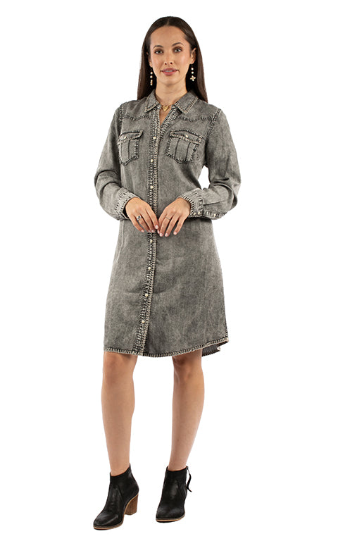 SCULLY: Women's Whipstitch Detail Button Down Dress