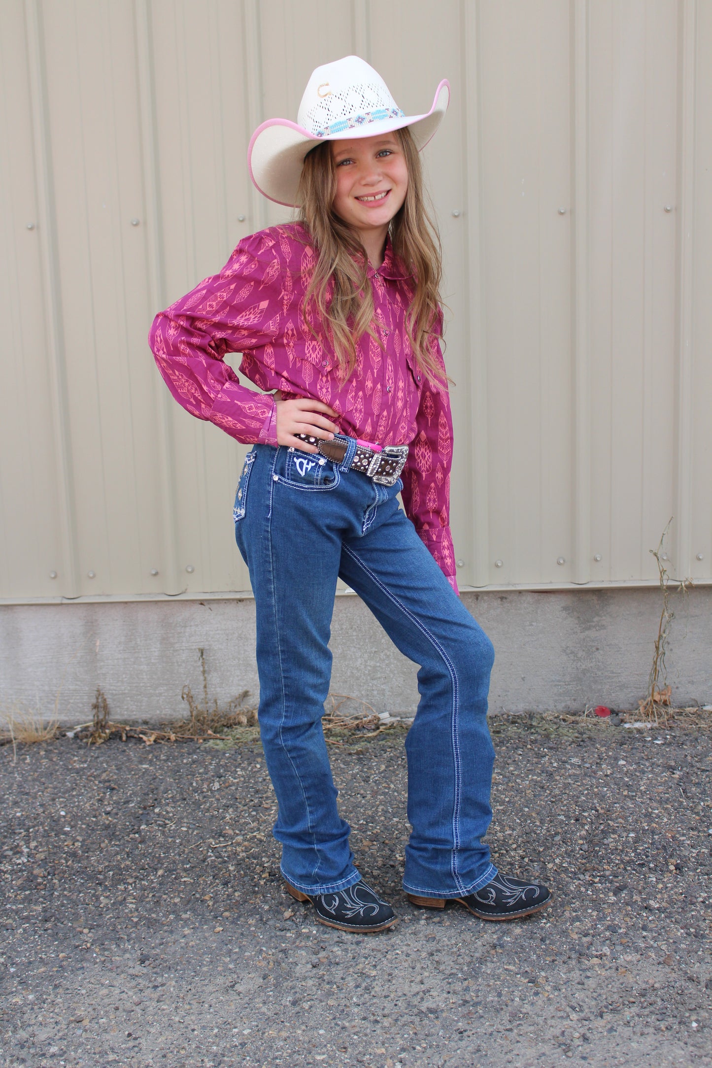 ROPER GIRLS LONG SLEEVE SNAP AZTEC FEATHERS WESTERN SHIRT