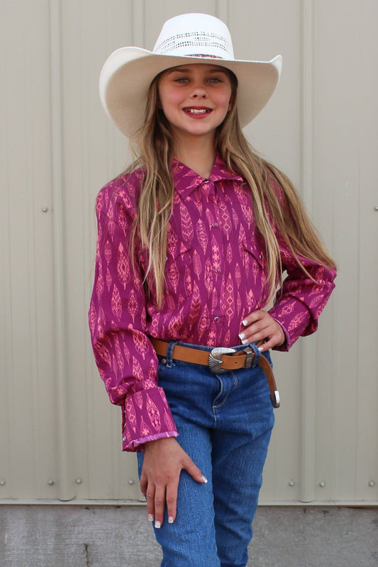 ROPER GIRLS LONG SLEEVE SNAP AZTEC FEATHERS WESTERN SHIRT