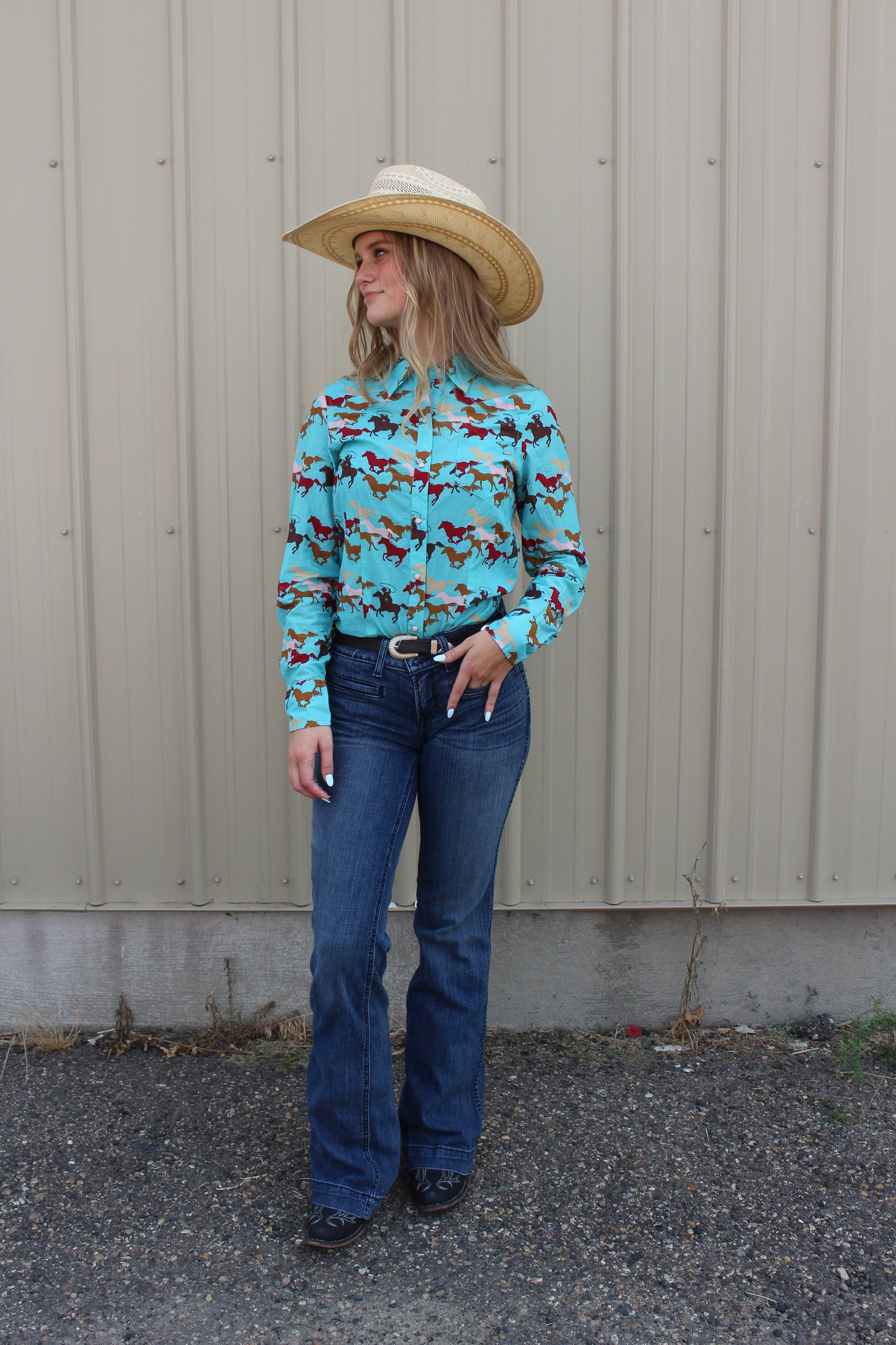 TIN HAUL WOMENS LONG SLEEVE BLOUSE WILD HORSES