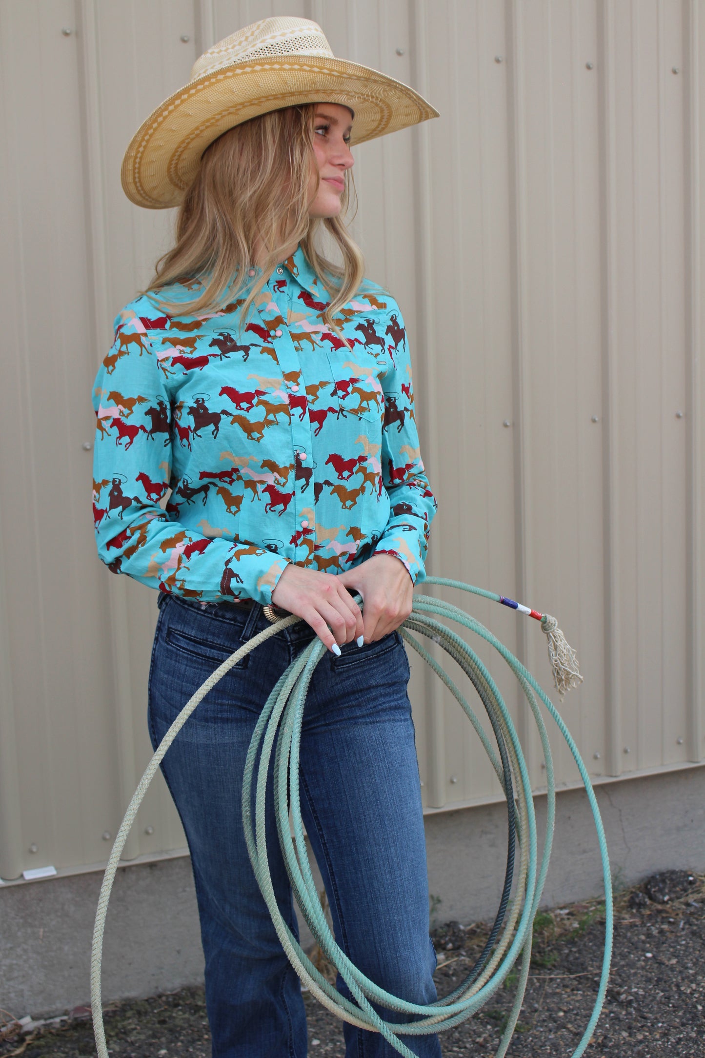 TIN HAUL WOMENS LONG SLEEVE BLOUSE WILD HORSES