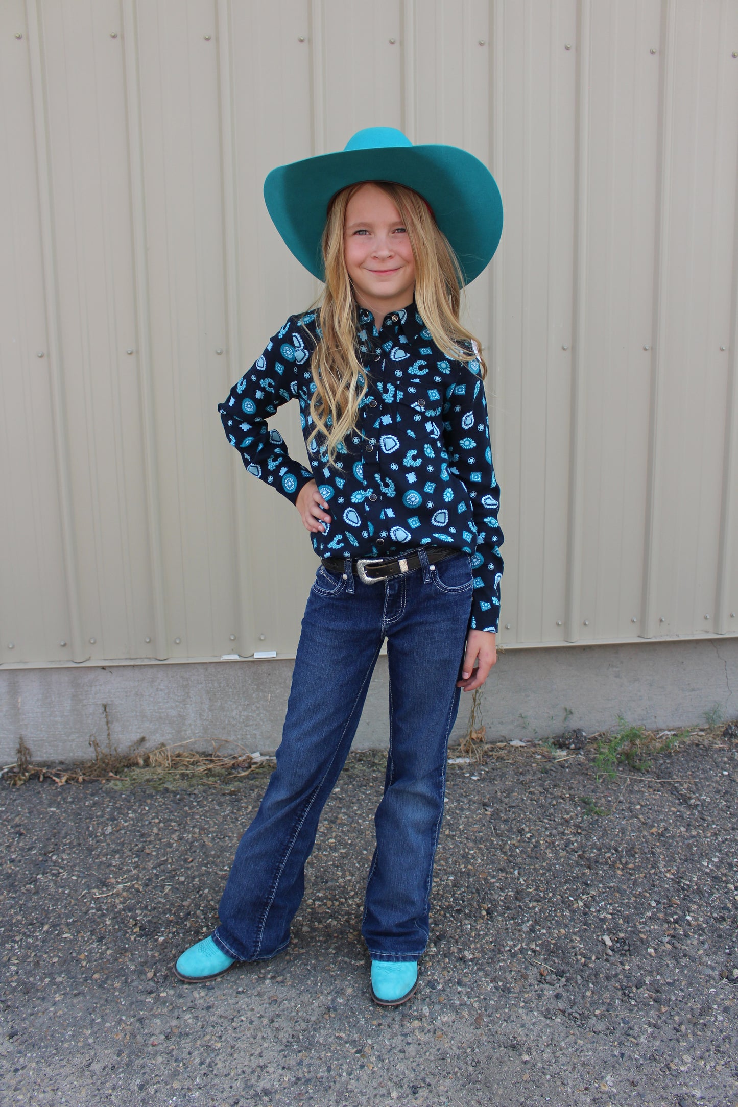 ROPER GIRLS LONG SLEEVE SNAP JEWEL PRINT RAYON WESTERN BLOUSE