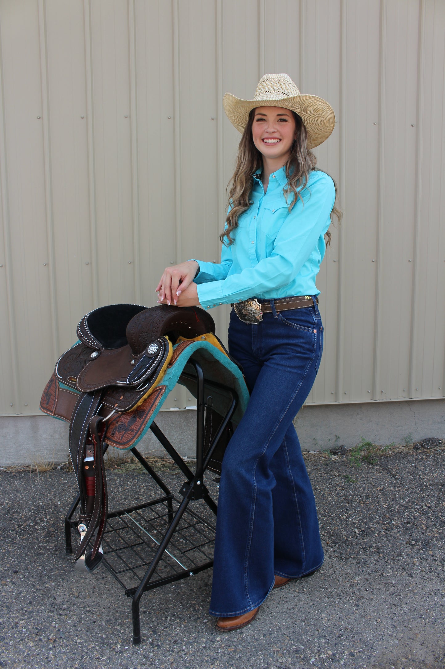 ROPER WOMENS TURQUOISE SOLID LONG SLEEVE SNAP WESTERN SHIRT