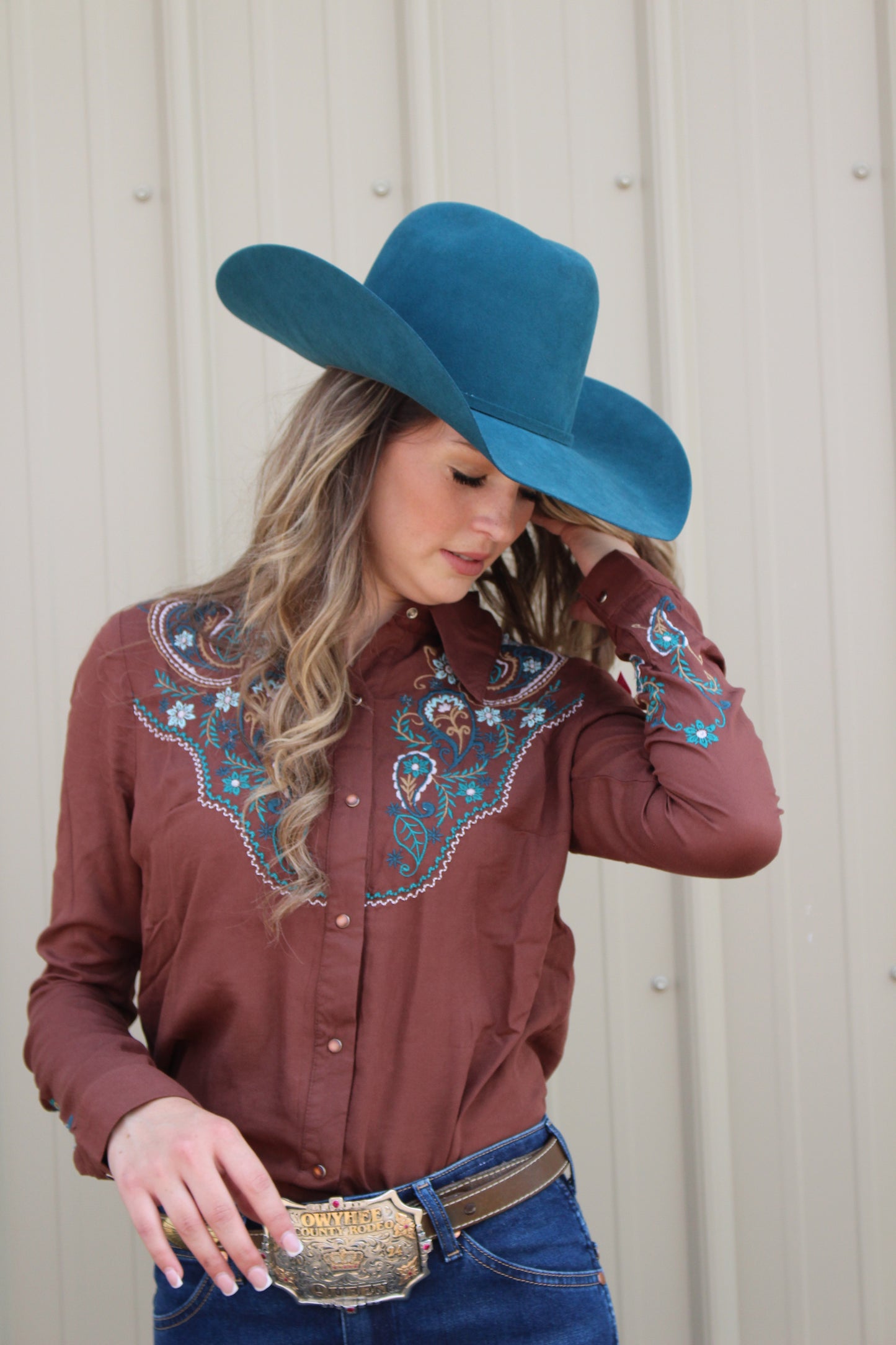 ROPER WOMENS LONG SLEEVE SNAP SOLID BROWN RAYON SHIRT WESTERN SHIRT