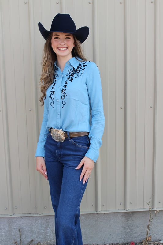 ROPER WOMENS LONG SLEEVE SNAP POLY TWILL RETRO SHIRT WESTERN SHIRT