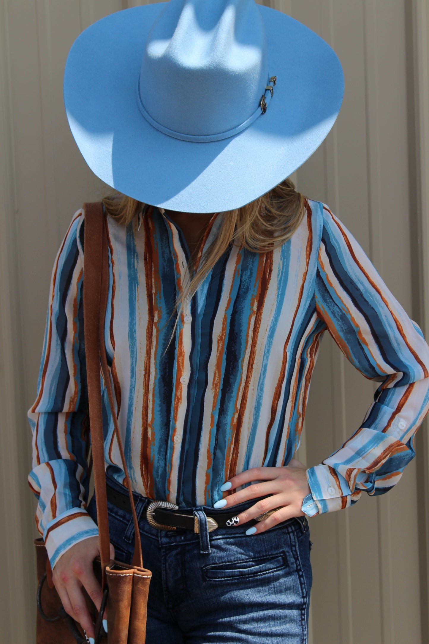 ROPER WOMENS LONG SLEEVE BUTTON WATERCOLOR STRIPE PRINT WESTERN SHIRT