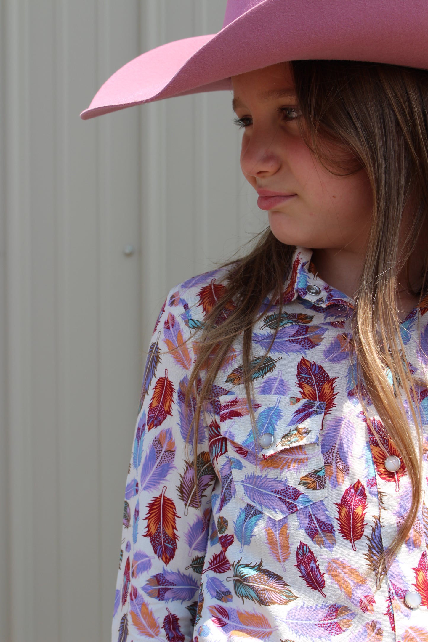 ROPER GIRLS LONG SLEEVE SNAP FEATHER TOSS PRINTED RAYON WESTERN BLOUSE