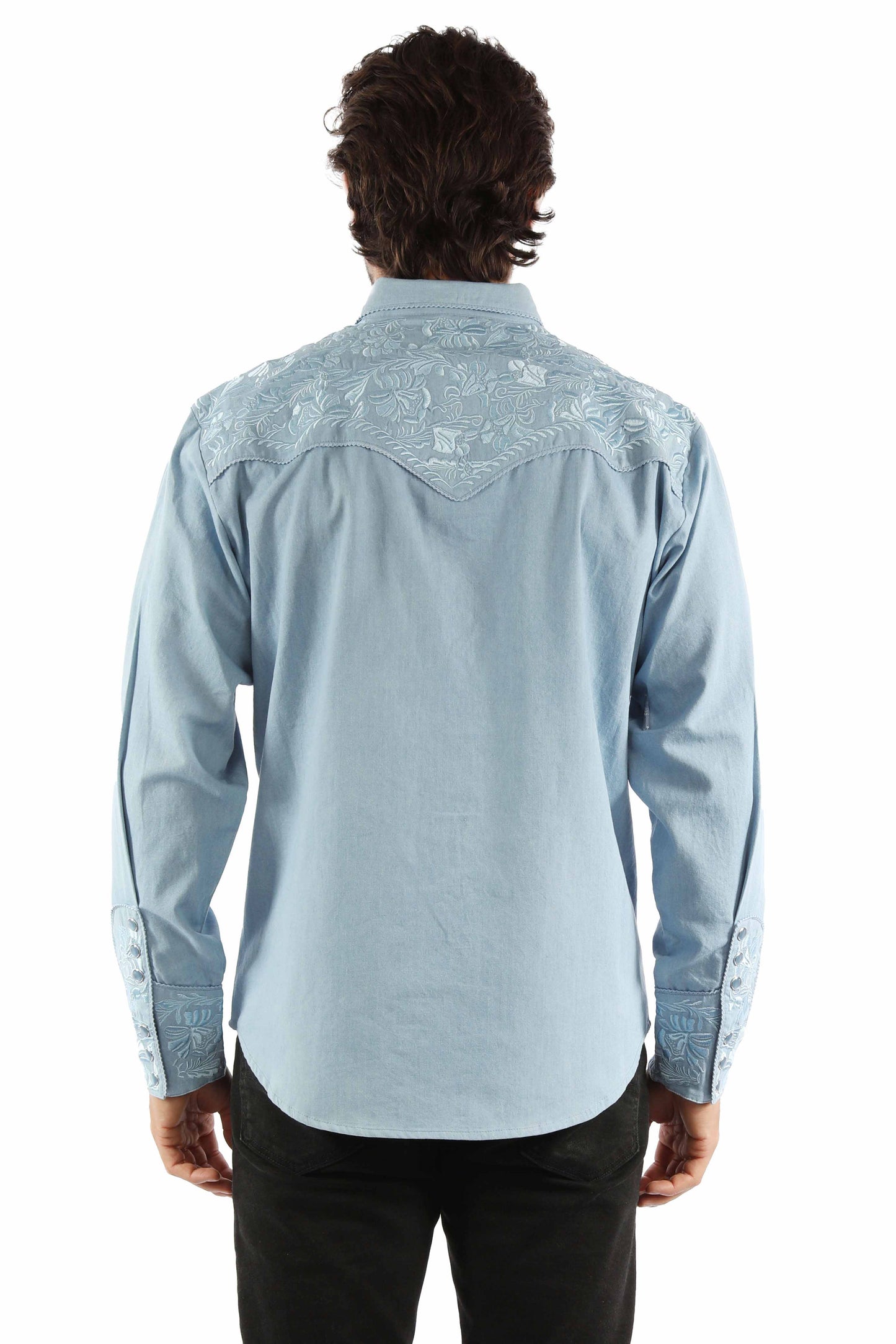 SCULLY FLORAL TOOLED EMBROIDERY SHIRT - Light Blue