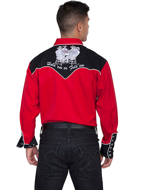 SCULLY EMBROIDERY SHIRT 4 ACES- Black and Red