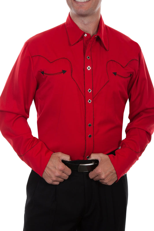 SCULLY SOLID SHIRT W/CANDY CANE PIPING - Crimson