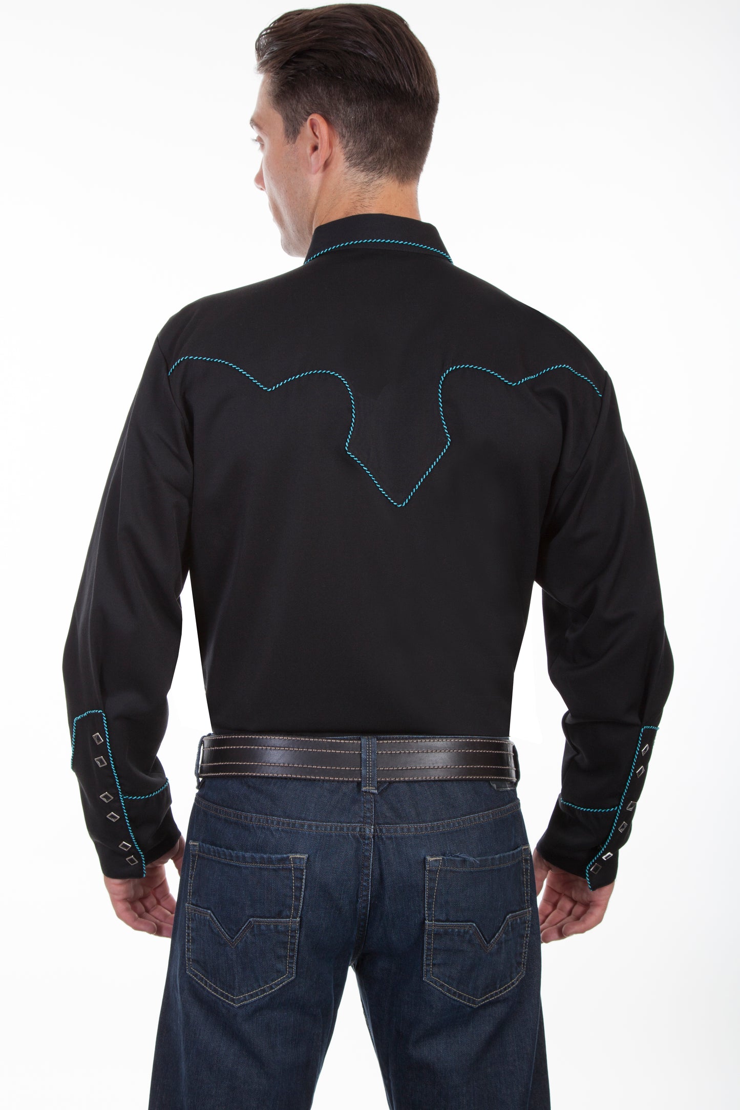 SCULLY SOLID SHIRT W/CANDY CANE PIPING - Turquoise