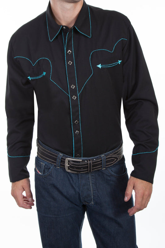 SCULLY SOLID SHIRT W/CANDY CANE PIPING - Turquoise