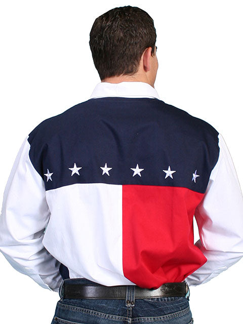 SCULLY- Men's Patriotic Long Sleeve Color Panel Button Down