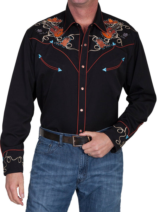 SCULLY BOOTSHATSGUITARS EMB. SHIRT - Black