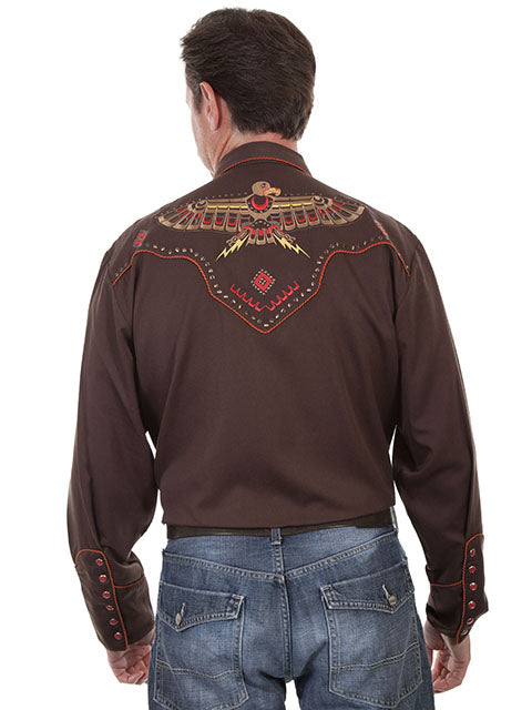 SCULLY THUNDERBIRD EMBROIDERY SHIRT- Chocolate Brown