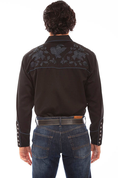 SCULLY NAVY ROSE EMBROIDERY SHIRT- Black & Navy