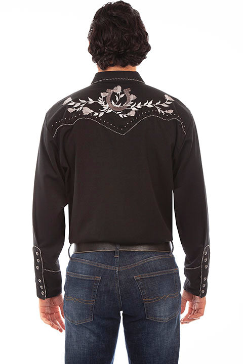 SCULLY HORSESHOE SILVER EMBROIDERY SHIRT - Black and Silver