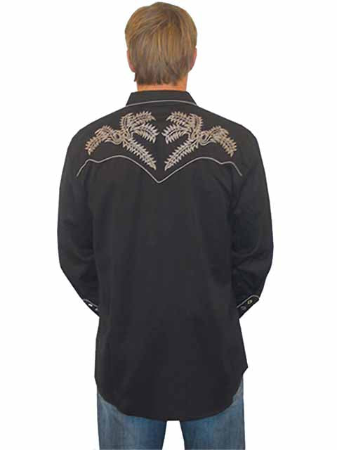 SCULLY SILVER FEATHERS EMBROIDERY SHIRT - Black and Silver