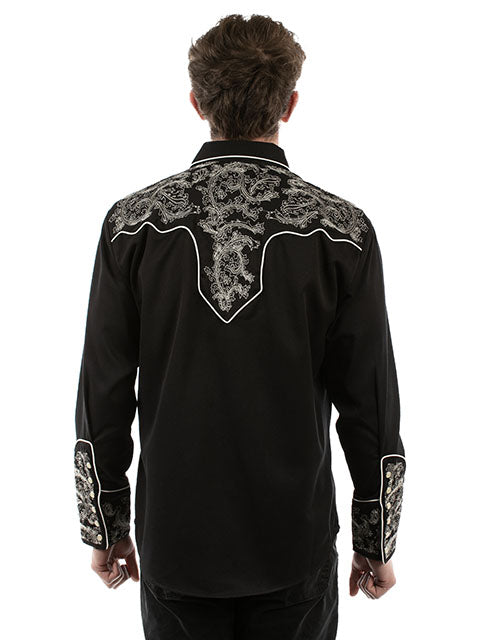SCULLY SILVER FERN EMBROIDERY SHIRT- Black