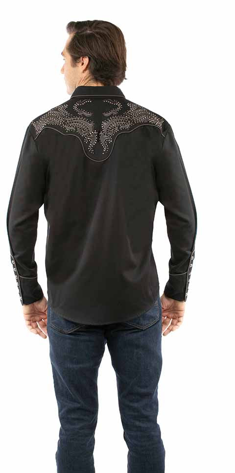 SCULLY STUDDED SCROLL EMBROIDERY SHIRT- Black