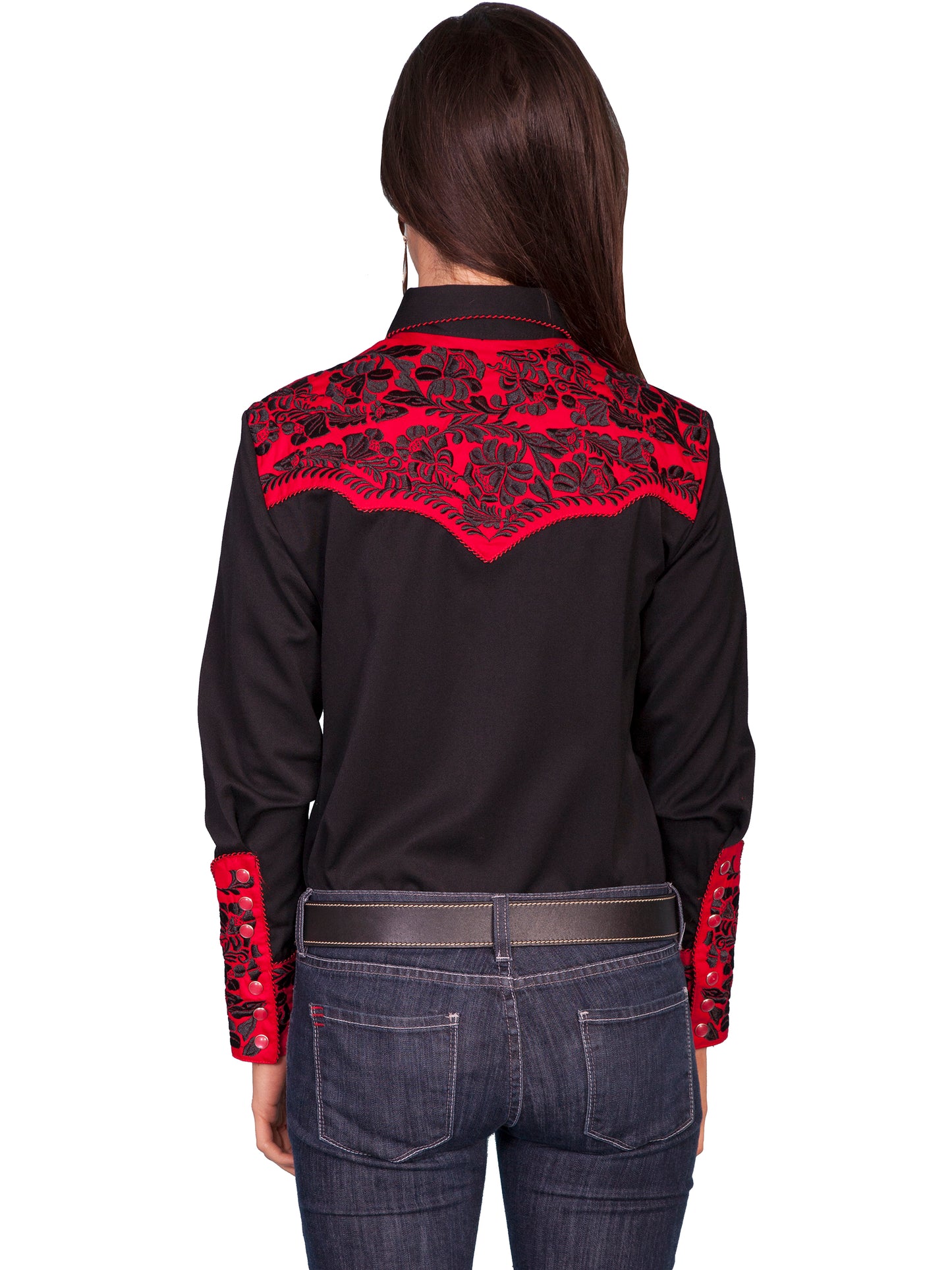 SCULLY FLORAL TOOLED EMB. BLOUSE - Crimson