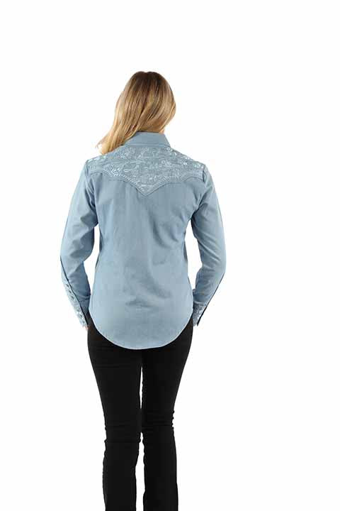 SCULLY- Women's Baby Blue on Baby Blue Scroll Button Down