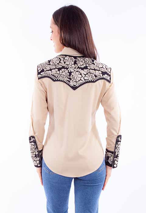 SCULLY- Women's Black and Cream Scroll Button Down