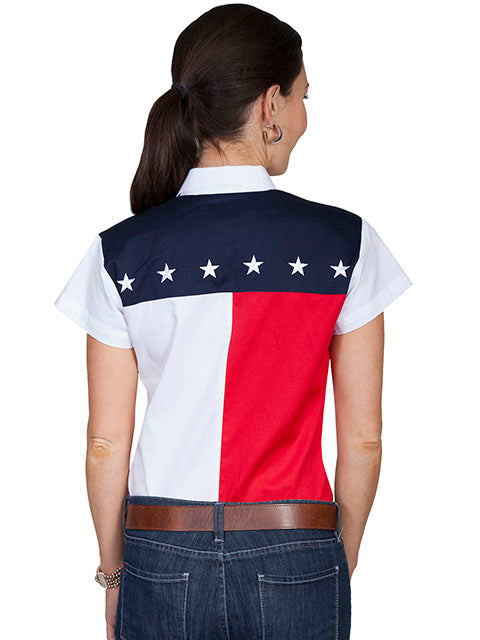 SCULLY- Women's Patriotic Short Sleeve Color Panel Button Down