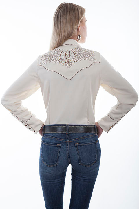 SCULLY- Women's Creme and Horse Shoes Button Down