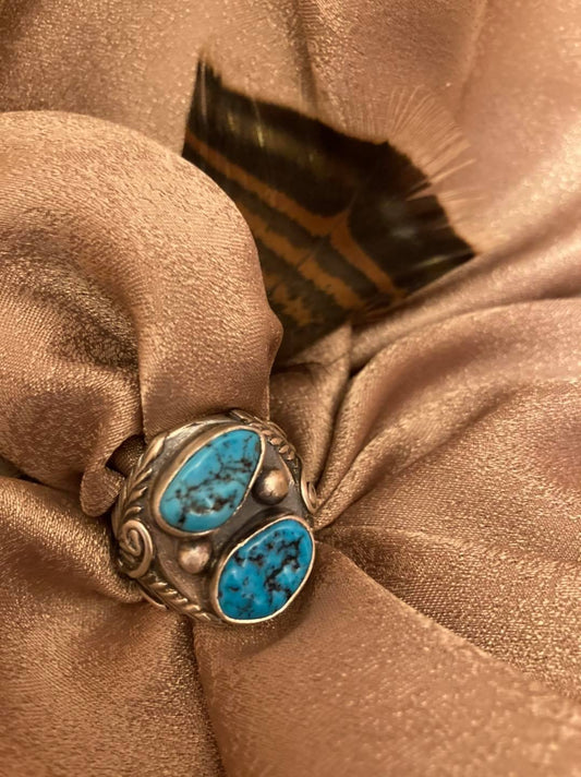 Heavy Set Sterling Silver and Turquoise Ring