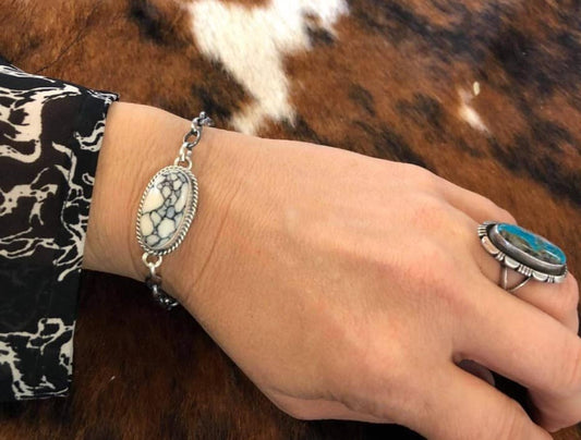 White Buffalo Oval Stone Bracelet