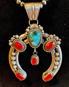 A Royal Set: Sterling Silver, Turquoise, and Corral Necklace and Cuff Set