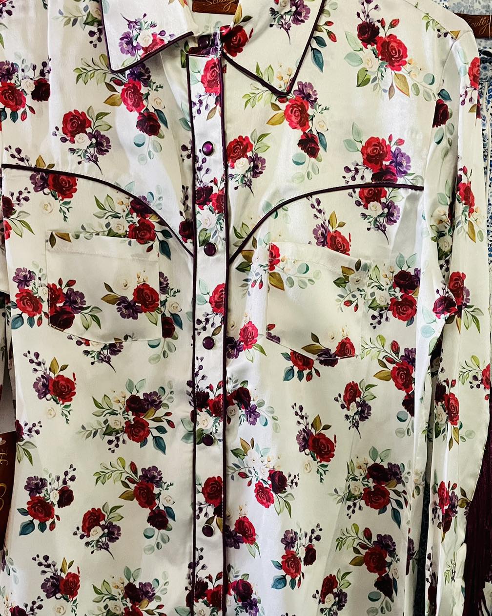 Scully Sweet Roses Satin Button Down Shirt