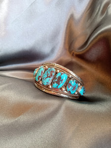 Chunky Genuine Turquoise and Sterling Silver Cuff Bracelet