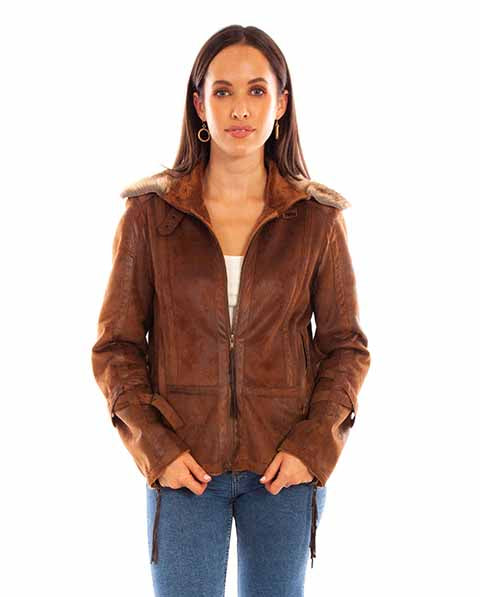 SCULLY: Ladies Leather & Fur Collar Jacket