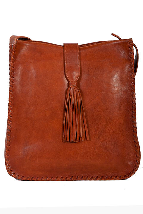 SCULLY: Leather Whip-Stitched Tassel Bag