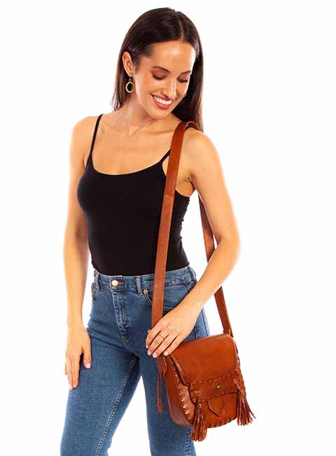 SCULLY: Saddle Stitched and Tassel Cross body bag
