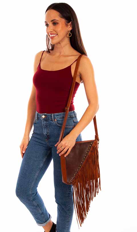 SCULLY: Square Cross Body Fringe and Studs Purse