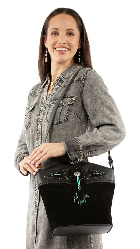 SCULLY: Turquoise Beads and Black Suede Small Shoulder Bag