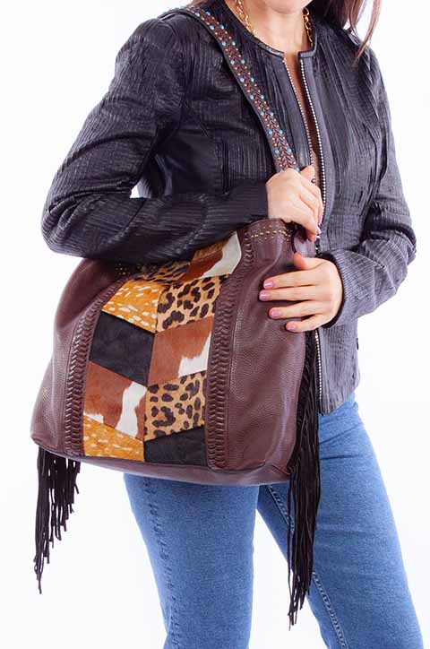 SCULLY: Leather & Animal Hide Patchwork Bag