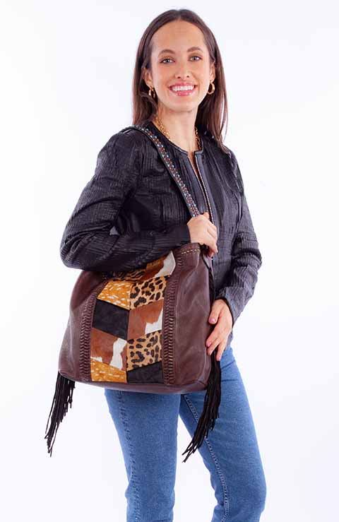 SCULLY: Leather & Animal Hide Patchwork Bag