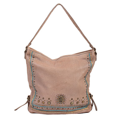 SCULLY: Studded Canvas Shoulder Bag