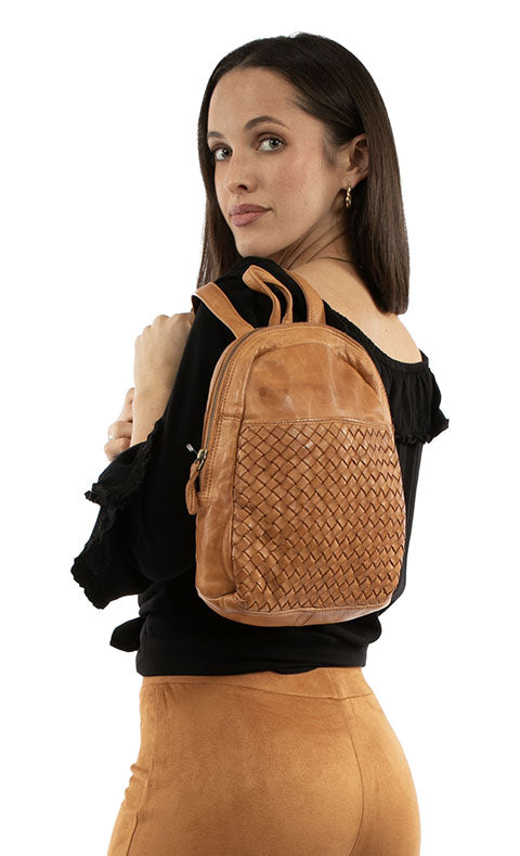 SCULLY: Leather Woven Backpack