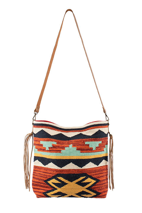 SCULLY: Red Saddle Blanket Square Cross Body Purse
